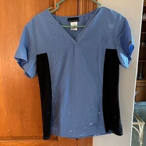 Cherokee Blue and Black V-Neck Scrub Top Medium